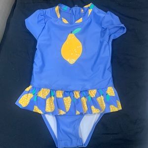 Cat and jack lemon cap sleeve bathing suit, snap on bottom